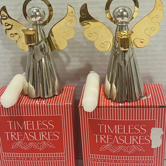 2 pc. TIMELESS TREASURES Silver Plated & Gold Toned Angels Candle Holders -VTG - Picture 2 of 10